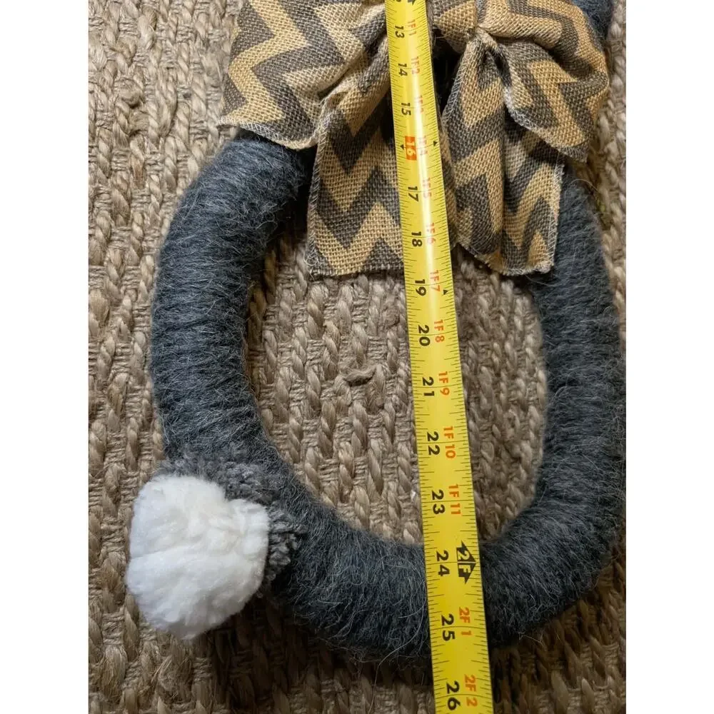 Easter Bunny Shaped Holiday Gray Wreath Brown Ribbon Bow Door Decor 26